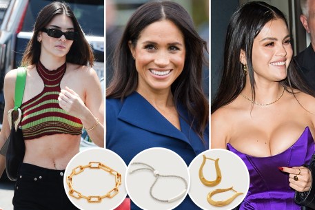 Kendall Jenner, Meghan Markle and Selena Gomez with insets of jewelry