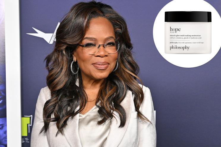 Oprah with an inset of philosophy moisturizer