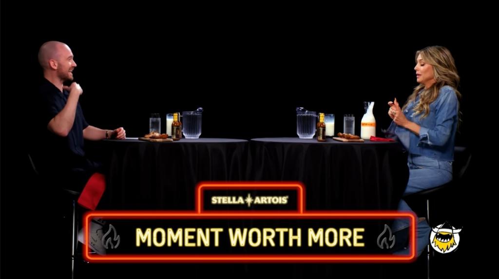 Sean Evans and Heidi Klum on "Hot Ones."