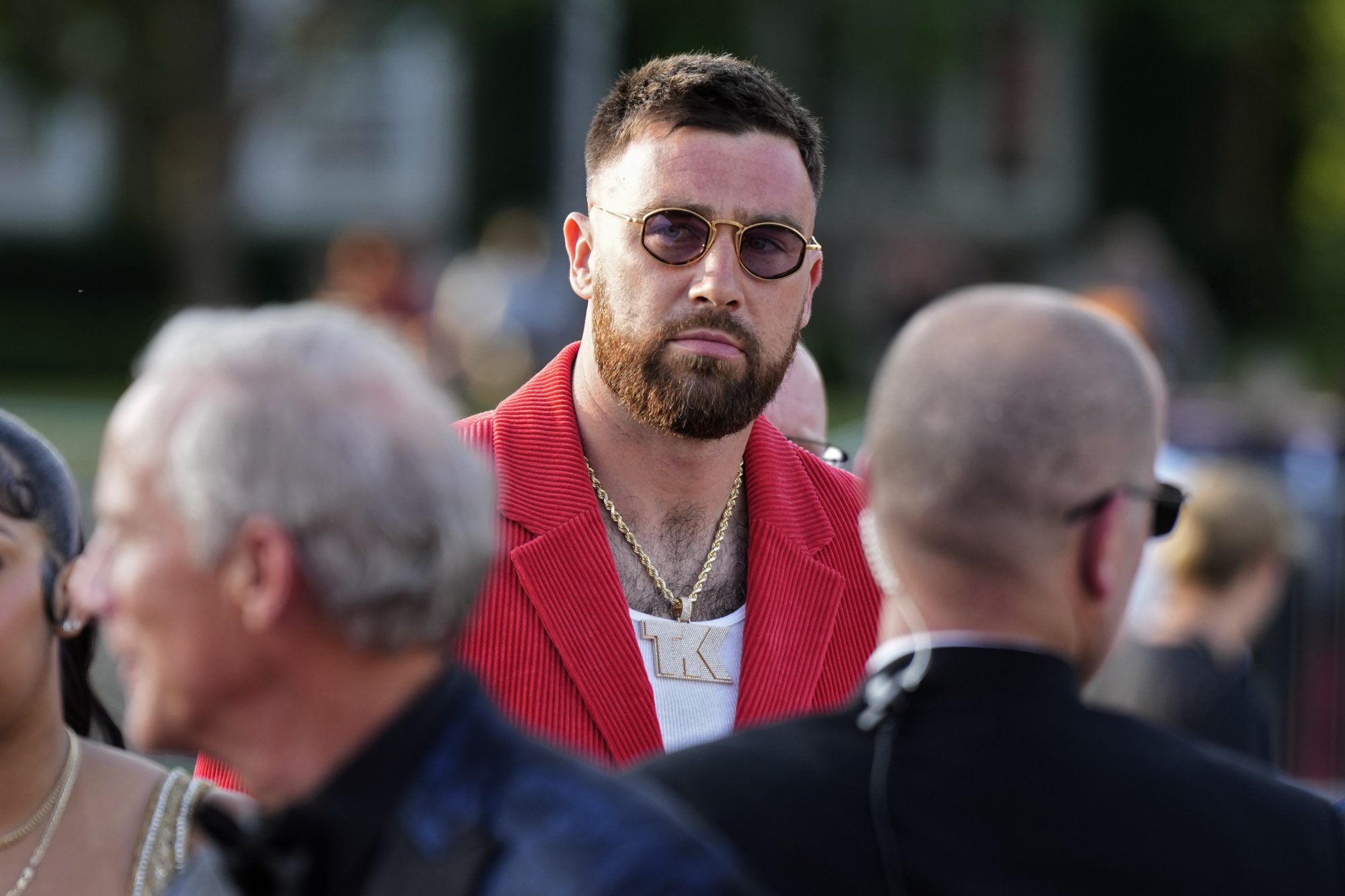 Kansas City Chiefs tight end Travis Kelce arrives at the The Nelson-Atkins Museum of Art.