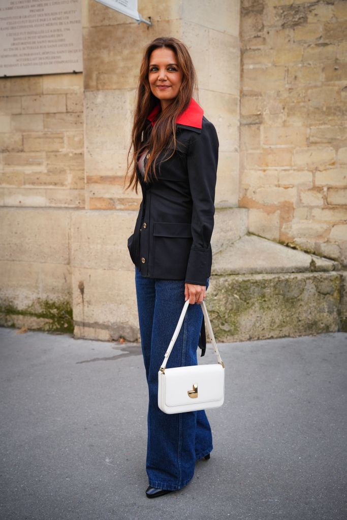 Katie Holmes outside of the Patou show in Paris. 