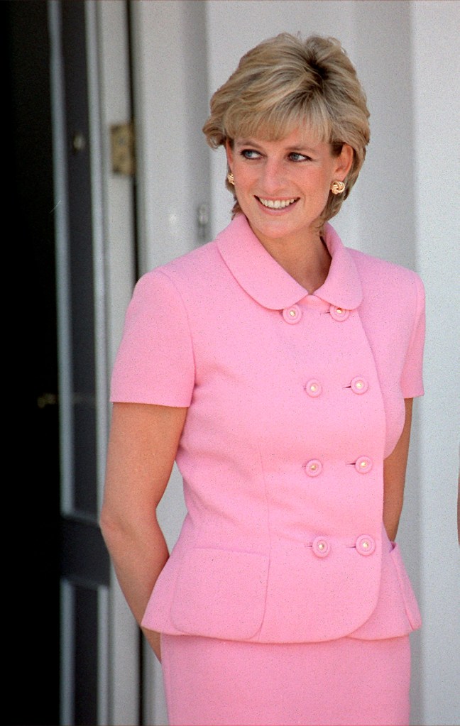 Princess Diana in a pink dress. 