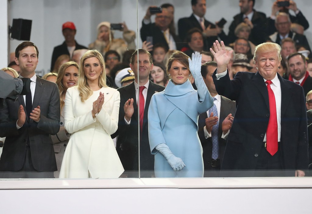 Donald Trump with Melania Trump, Ivanka Trump and her husband Jared Kushner