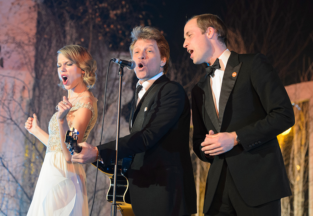 Taylor Swift performing with Jon Bon Jovi and Prince William