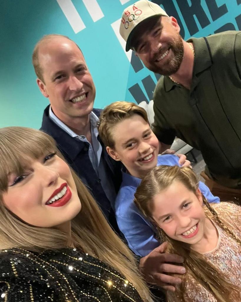 Taylor Swift and Travis Kelce posed for a selfie with Prince William, Prince George, and Princess Charlotte.