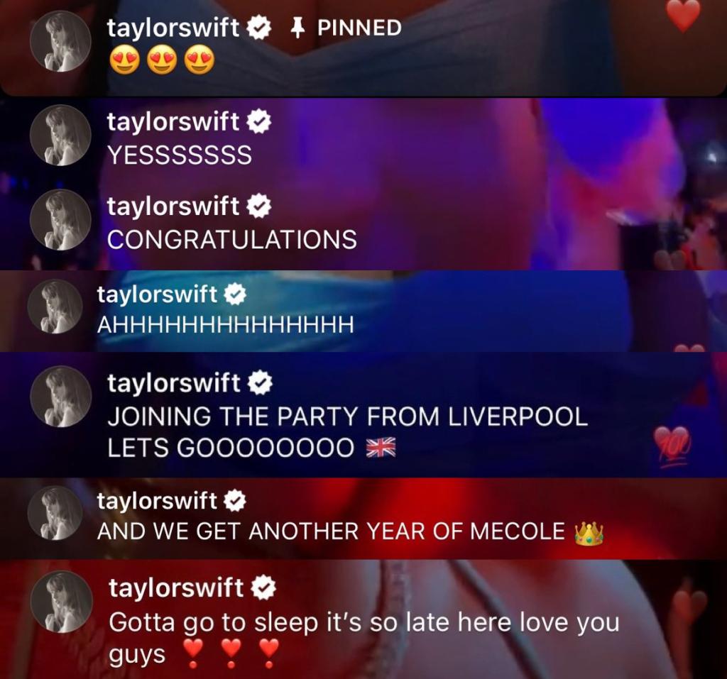 Taylor Swift's comments on Chariah Gordon's instagram livestream.