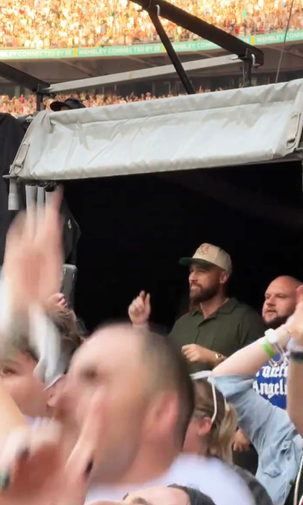 Travis Kelce dancing at Taylor Swift's concert in London