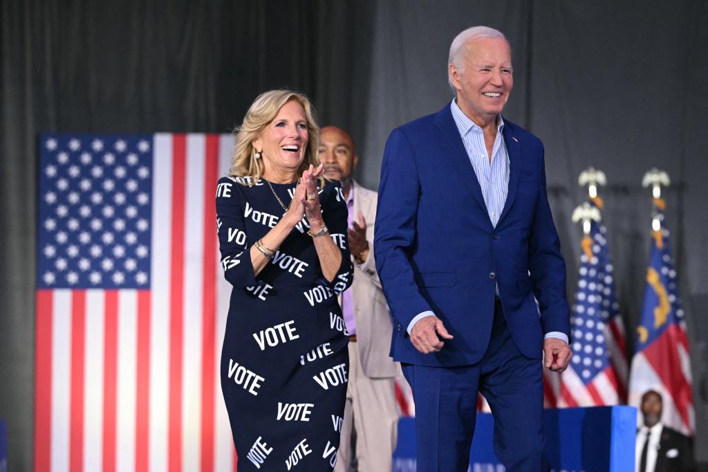 Jill and Joe Biden at a rally in Raleigh.