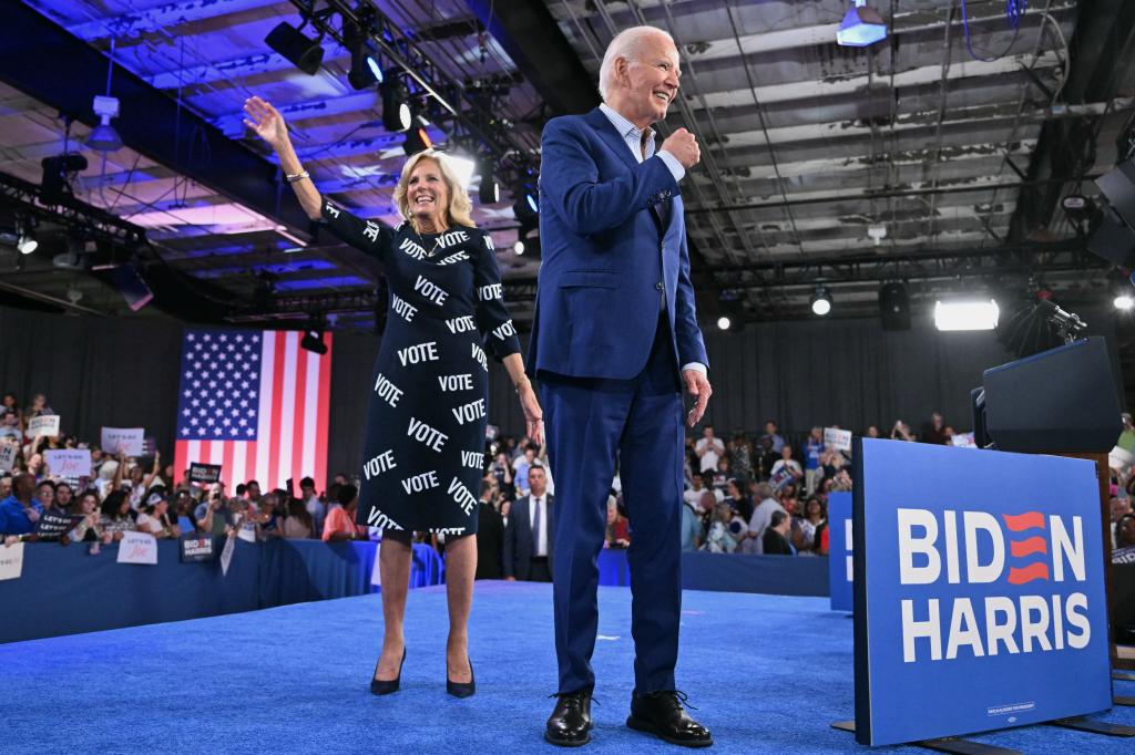 Jill and Joe Biden at a rally in Raleigh.