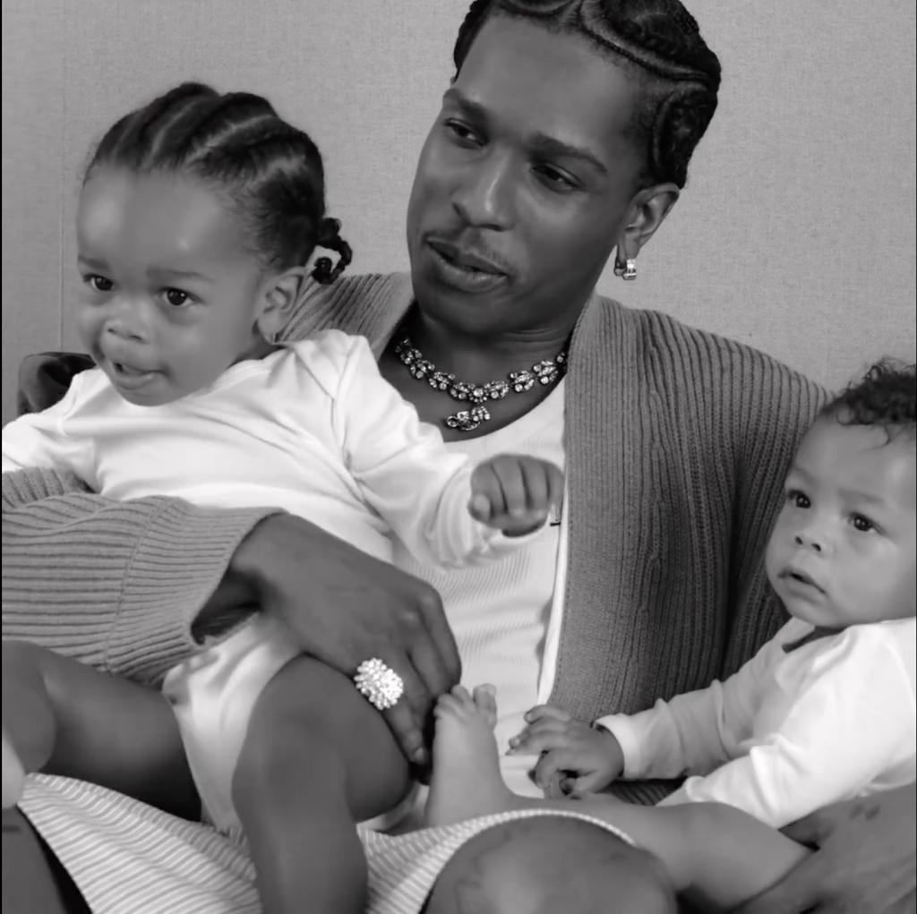 A$AP Rocky with his sons, Riot and RZA.