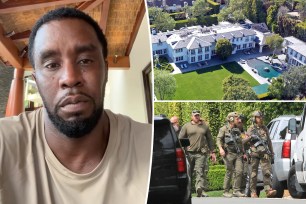 Sean 'Diddy' Combs split image with his Los Angeles mansion.