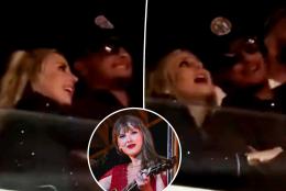Brittany and Patrick Mahomes embrace during Taylor Swift's 'Lover' performance at Eras Tour in Amsterdam