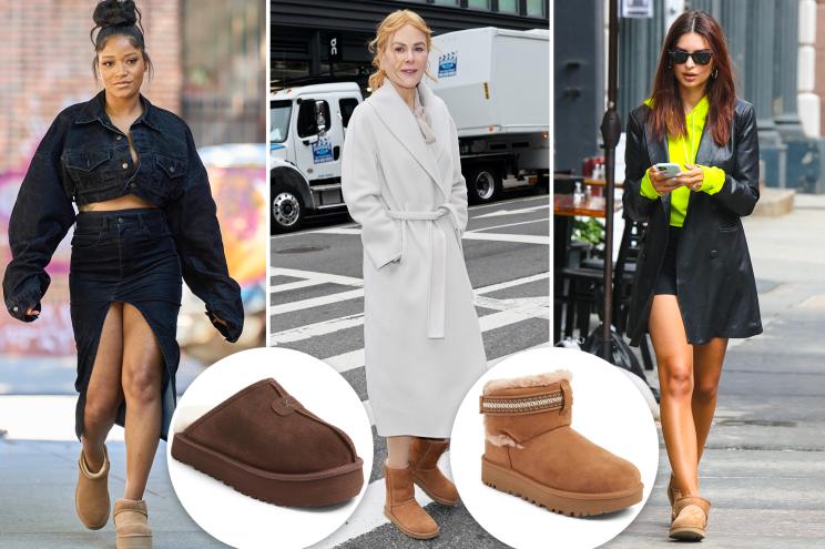 Keke Palmer, Nicole Kidman and Emily Ratajkowski with insets of Ugg slippers