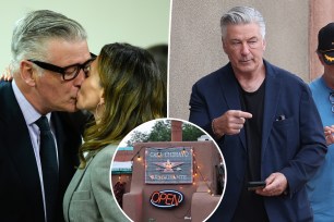 A composite of Alec Baldwin kissing his wife, Baldwin walking to the restaurant and an exterior shot of the Mexican restaurant.