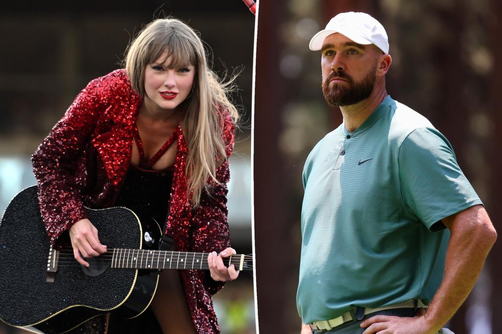 Travis Kelce grooves to Taylor Swift song while playing in celebrity golf tournament with brother Jason