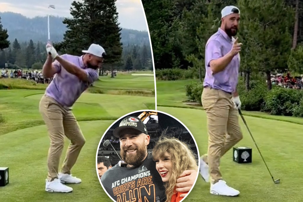 Travis Kelce reacts to fan shouting ‘You still got Taylor’ after bad golf shot