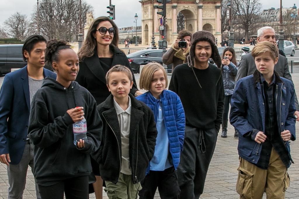 angelina jolie out with her six kids in paris