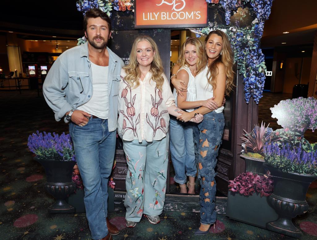 Colleen Hoover, Brandon Sklenar, Isabela Ferrer and Blake Lively at a screening of "It Ends With Us"