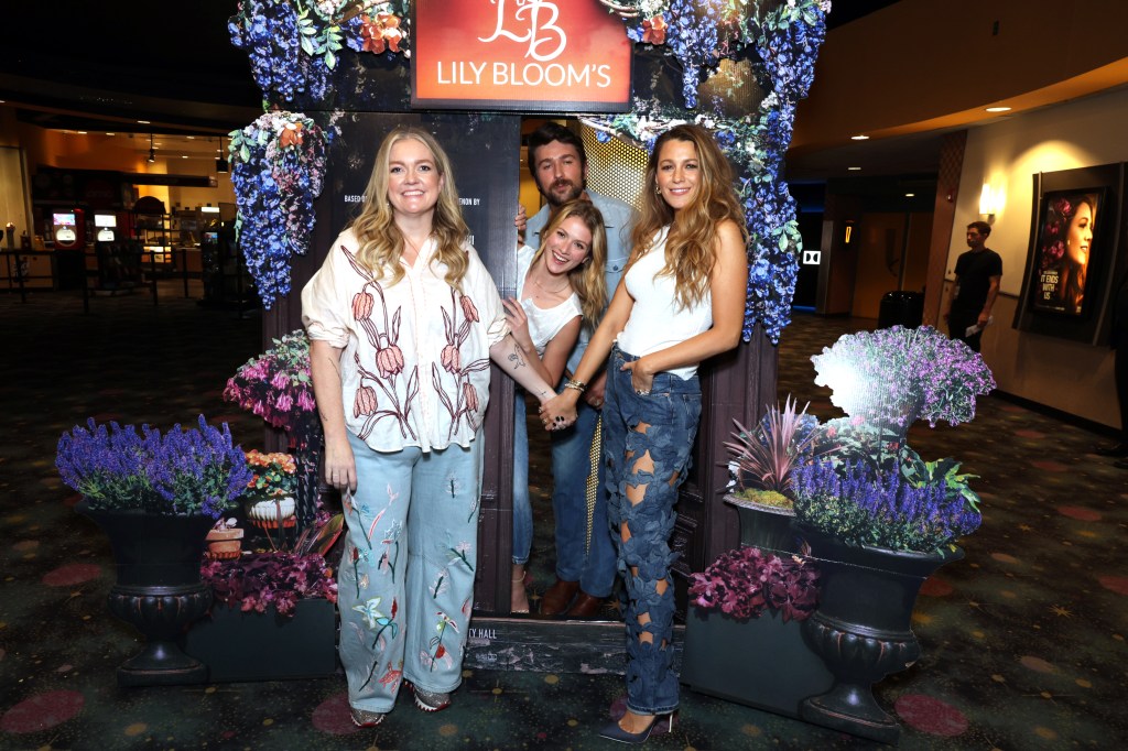 Colleen Hoover, Brandon Sklenar, Isabela Ferrer and Blake Lively at a screening of "It Ends With Us"