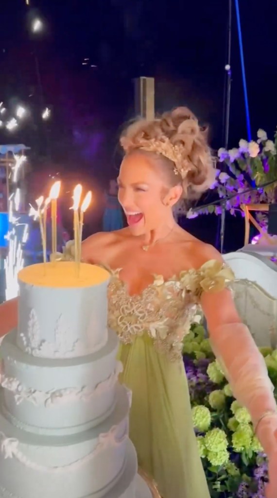 Jennifer Lopez at her "Bridgerton"-themed birthday party. 