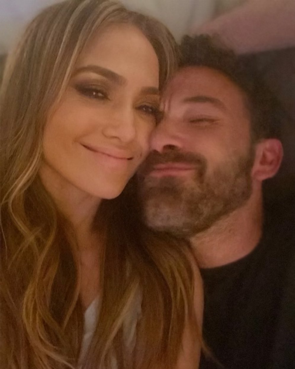 Jennifer Lopez smiles in a selfie with Ben Affleck.