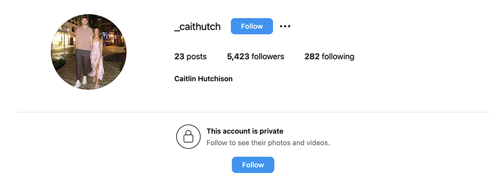 Cailtin Hutchinson's private Instagram account. 