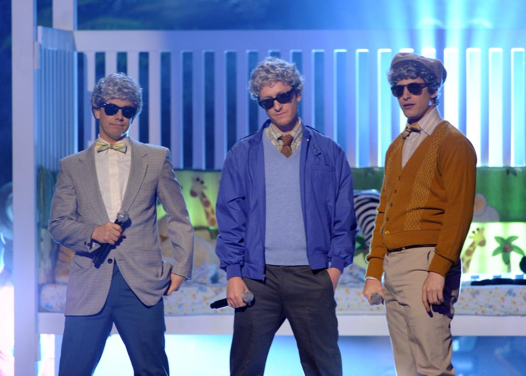 Jorma Taccone, Akiva Schaffer and Andy Samberg of The Lonely Island perform onstage