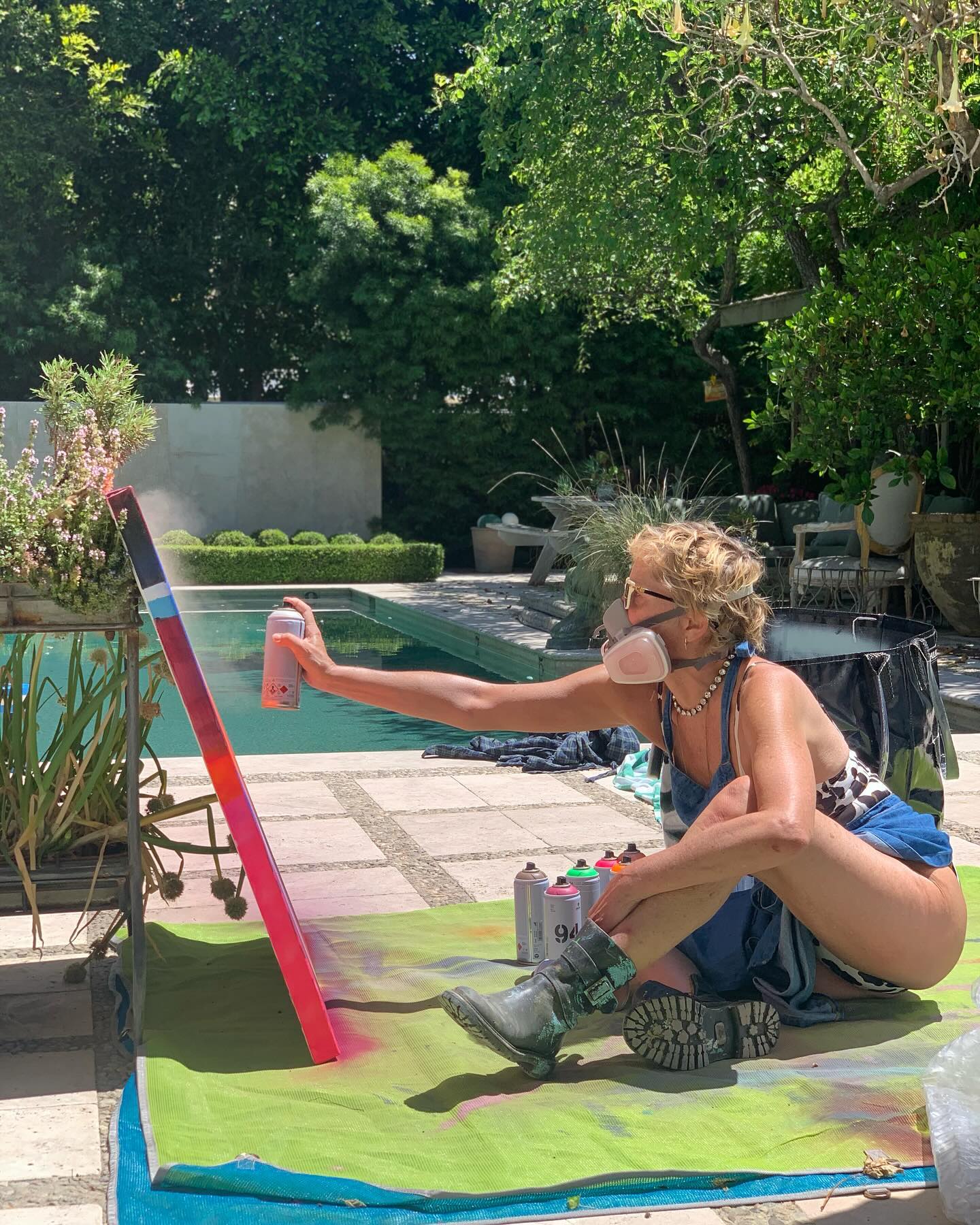 Sharon Stone painting outside