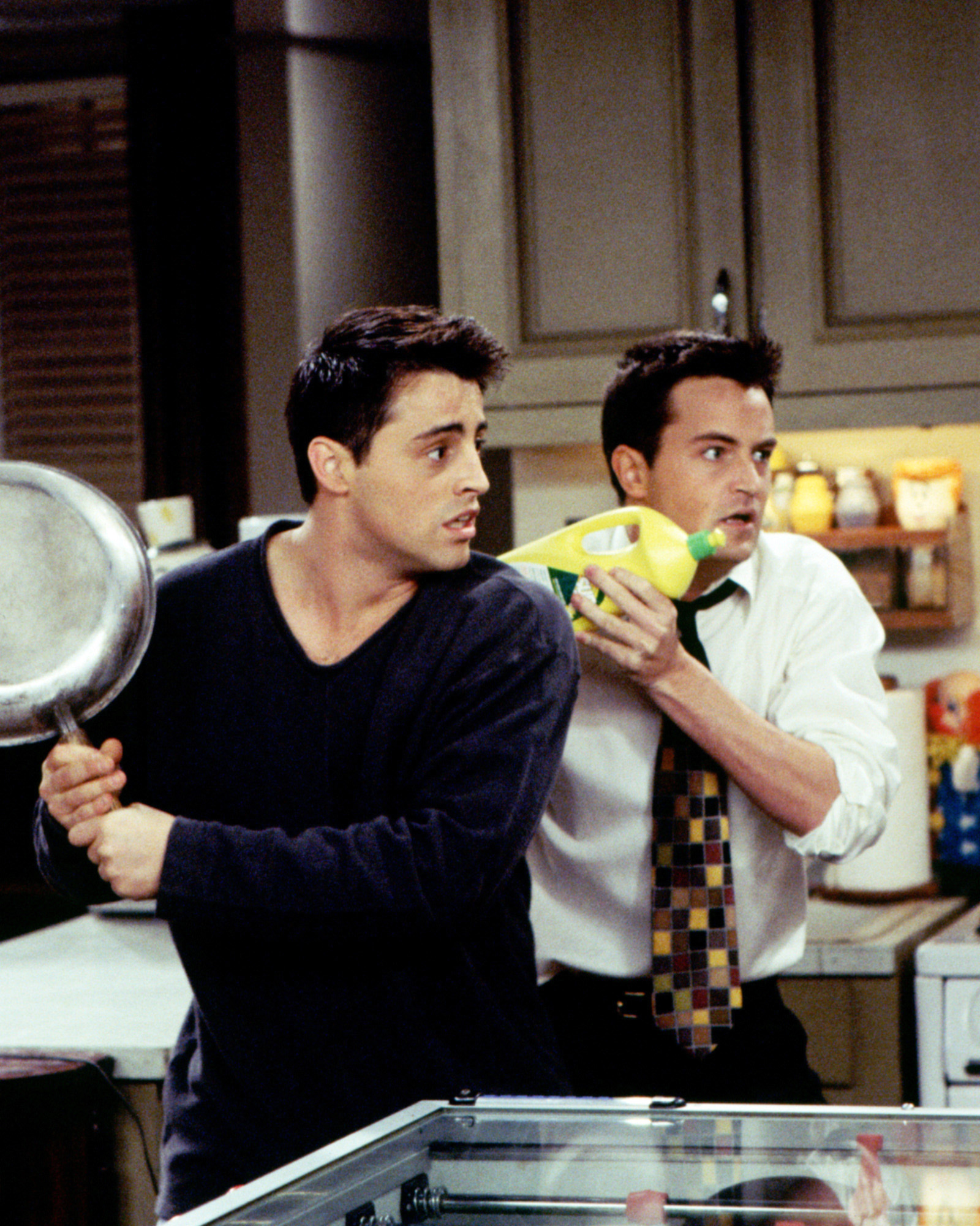 matthew perry and matt leblanc as chandler and joey, respectively, on "friends"