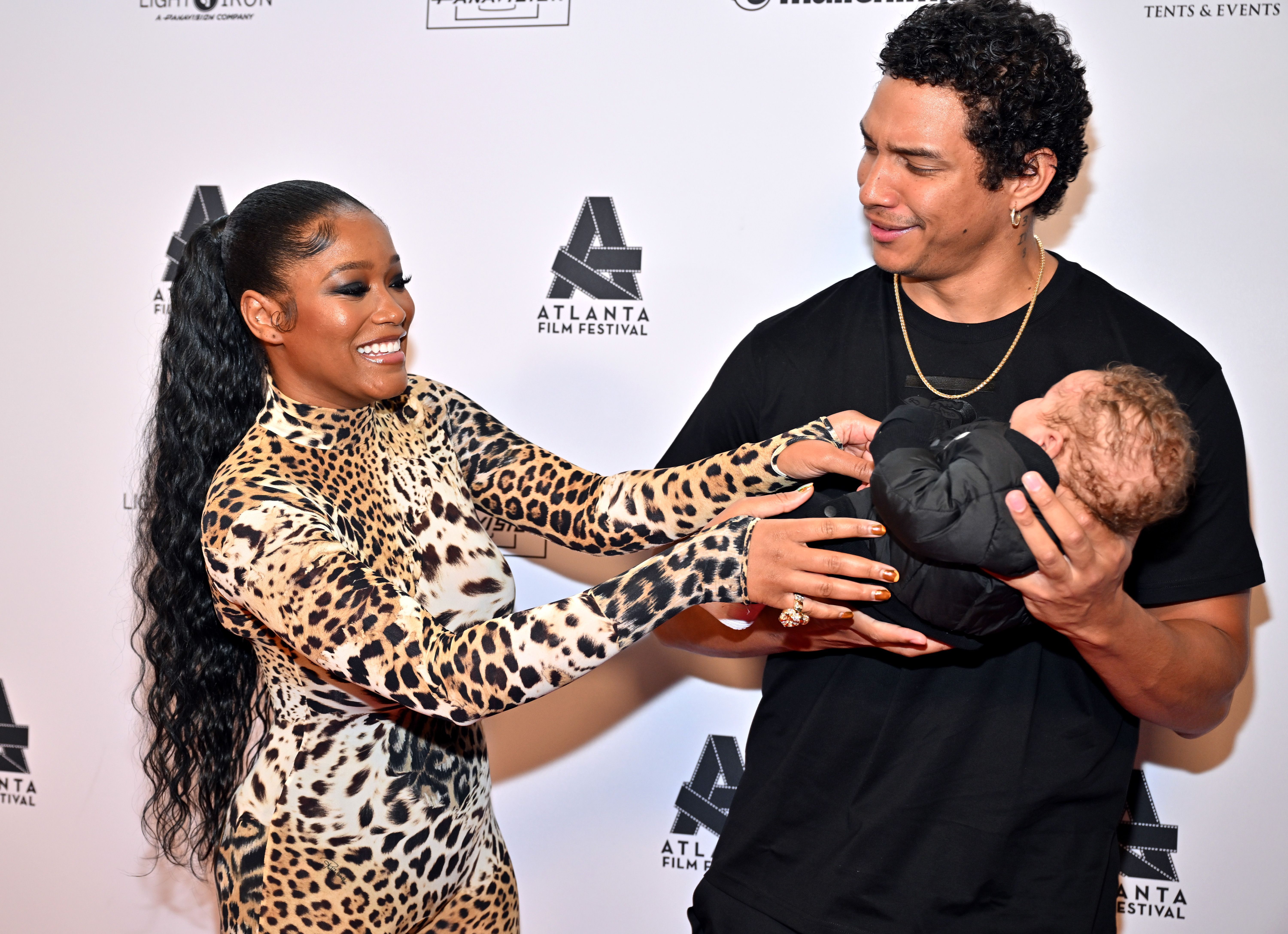 Keke Palmer, Darius Jackson and their son at the "Big Boss" Closing Night Screening in April 2023.