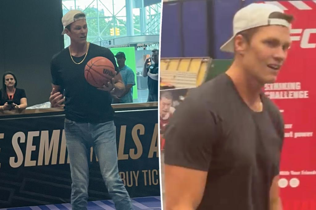 Tom Brady has a ball shooting hoops at Michael Rubin’s NYC Fanatics Fest