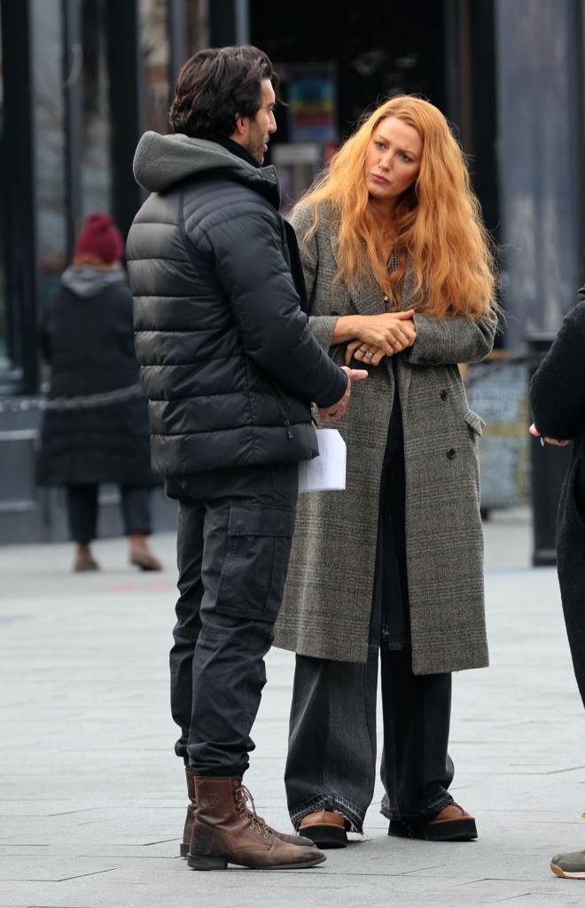 Blake Lively and Justin Baldoni pictured filming at the "It  Ends with Us" set in Jersey City, New Jersey. 