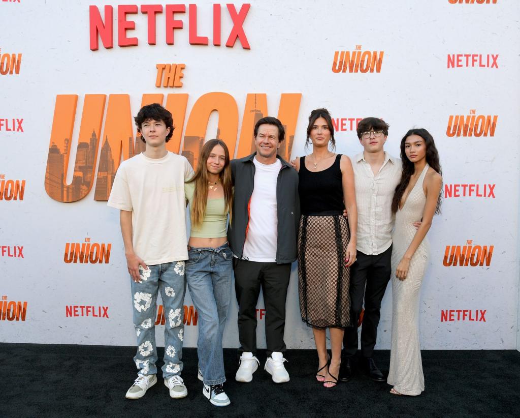 Mark Wahlberg and wife Rhea Durham with their kids Brendan, Grace and Michael on the red carpet.