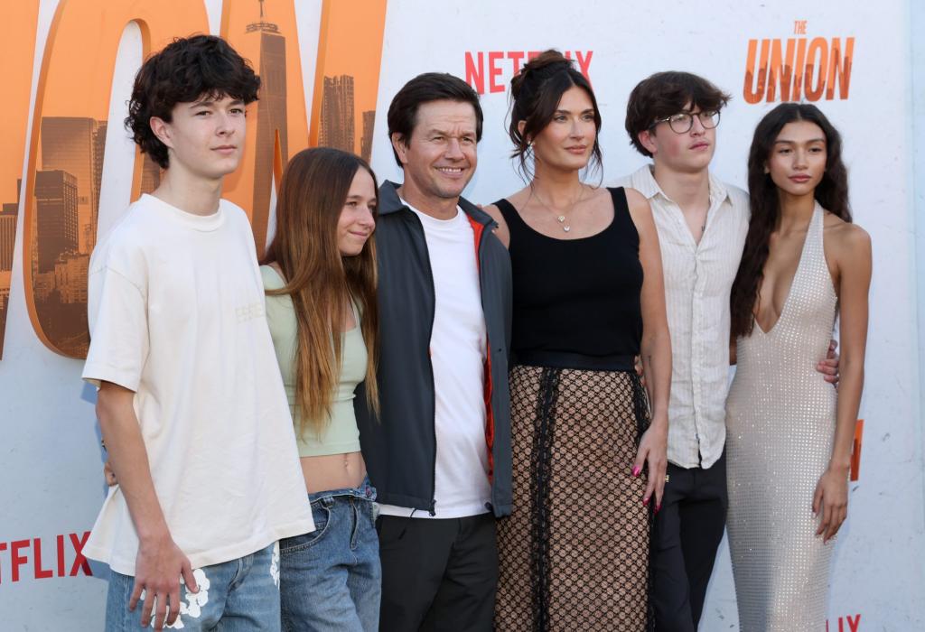 Mark Wahlberg and wife Rhea Durham with their kids Brendan, Grace and Michael on the red carpet.