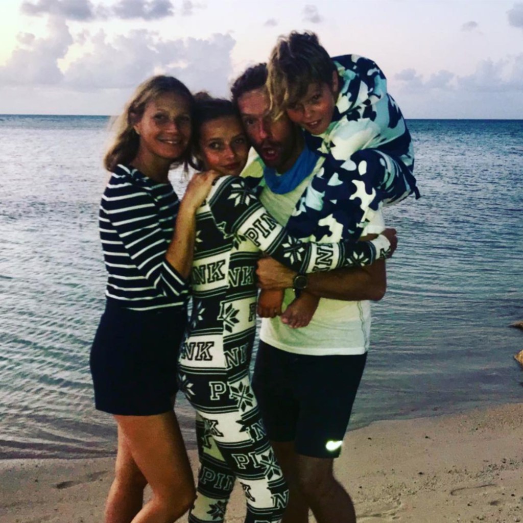 Gwyneth Paltrow and Chris Martin with Apple and Moses in Instagram photo