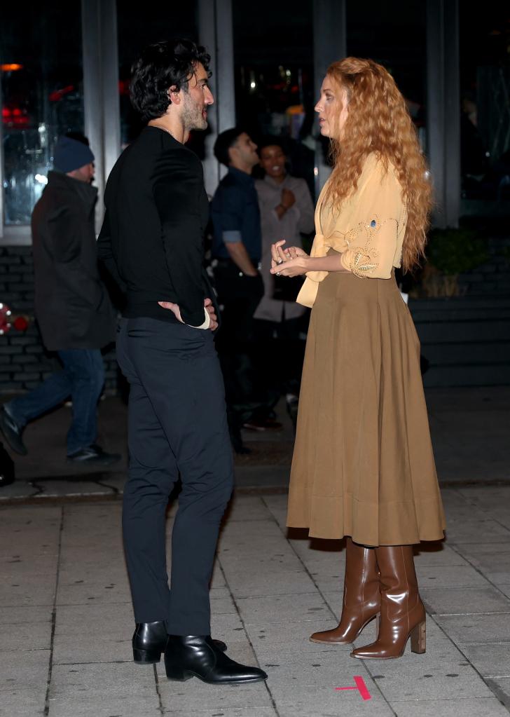 Justin Baldoni and Blake Lively are seen on the set of "It Ends with Us" on January 12, 2024 in Jersey City, New Jersey. 