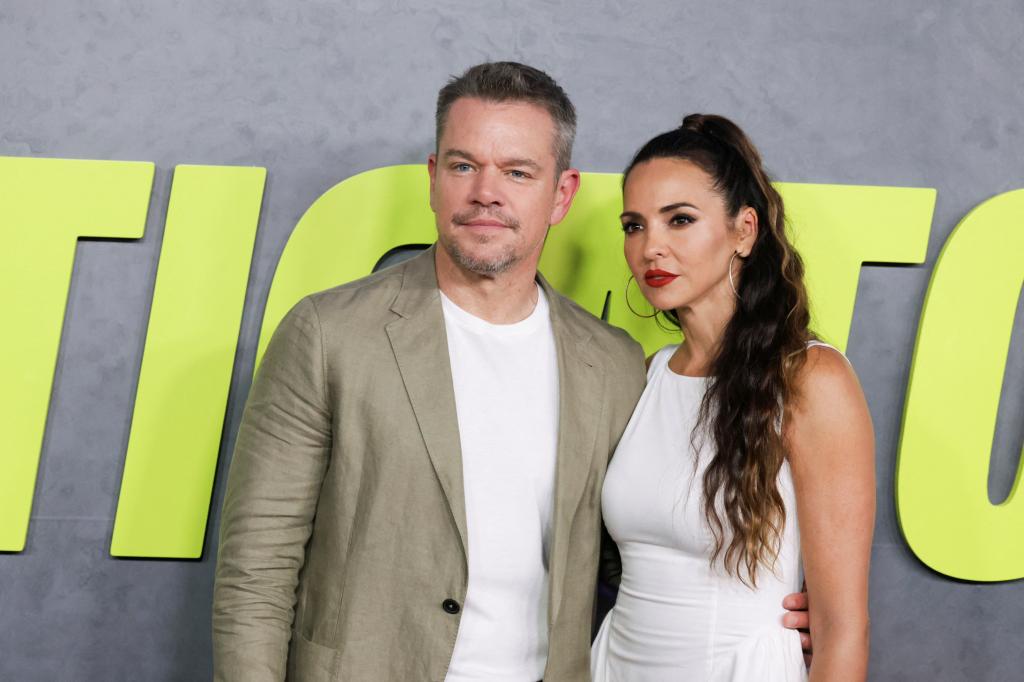 Matt Damon and Luciana Barroso attend the premiere of the film 'The Instigators' at Jazz at Lincoln Center in New York City, U.S., July 31, 2024. 