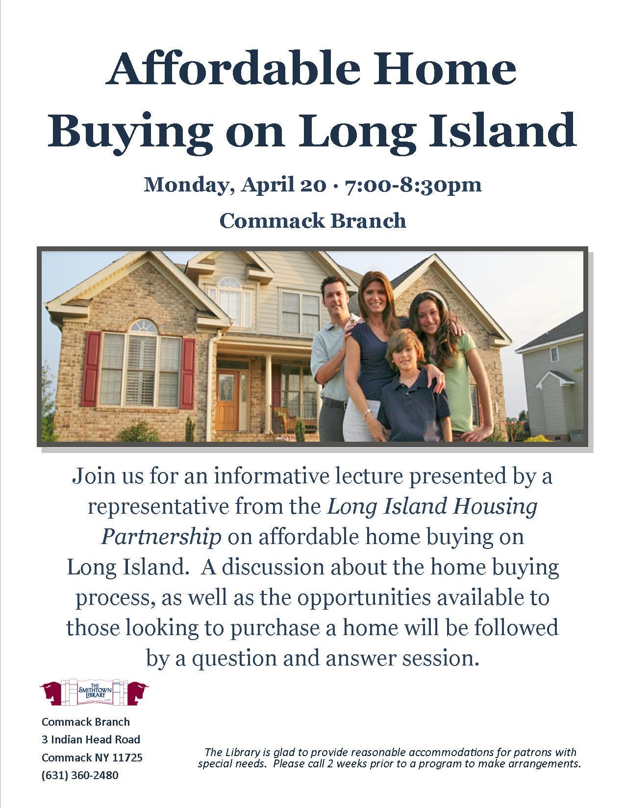 Affordable Home Buying on Long Island at The Smithtown Library Commack Branch