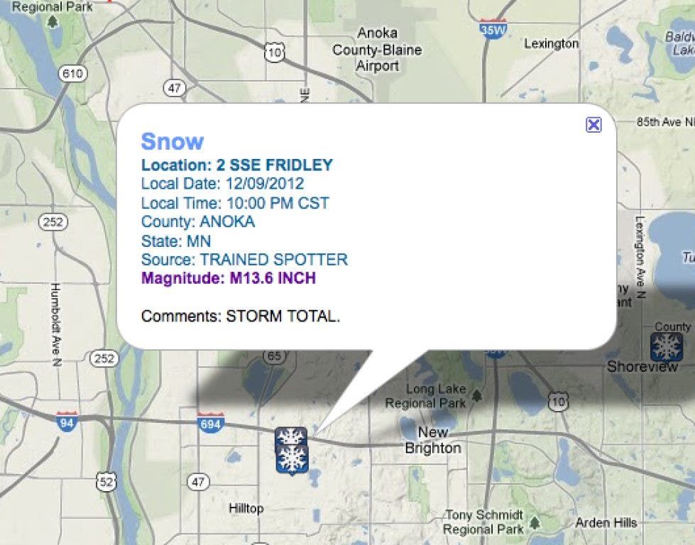 (UPDATED) MN BLIZZARD: 13.6 Inches in Fridley and Still Snowing