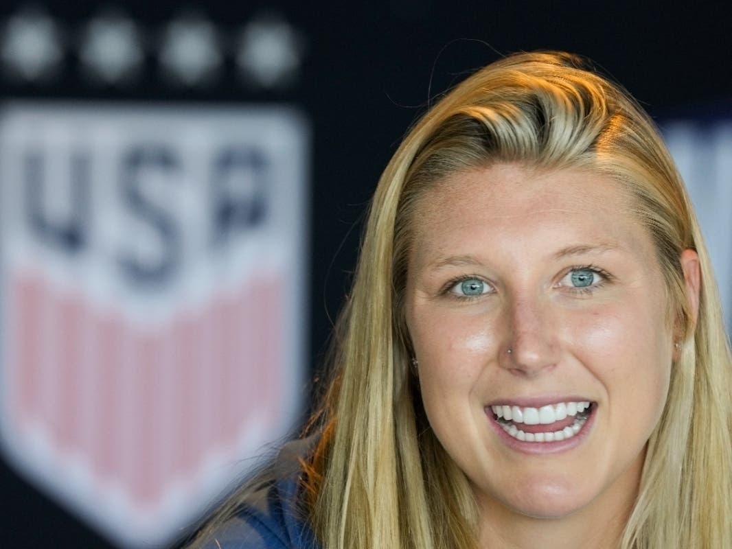 Casey Murphy speaks with reporters during the 2023 Women's World Cup media day for the United States Women's National Team in Carson, Tuesday, June 27, 2023.