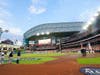 The Minnesota Twins and Houston Astros line up for the national anthem before Game 2 of an American League Division Series baseball game in Houston, Sunday, Oct. 8, 2023.