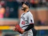 Minnesota Twins pitcher Pablo Lopez celebrates the end of the seventh inning in Game 2 of an American League Division Series baseball game against the Houston Astros in Houston, Sunday, Oct. 8, 2023.