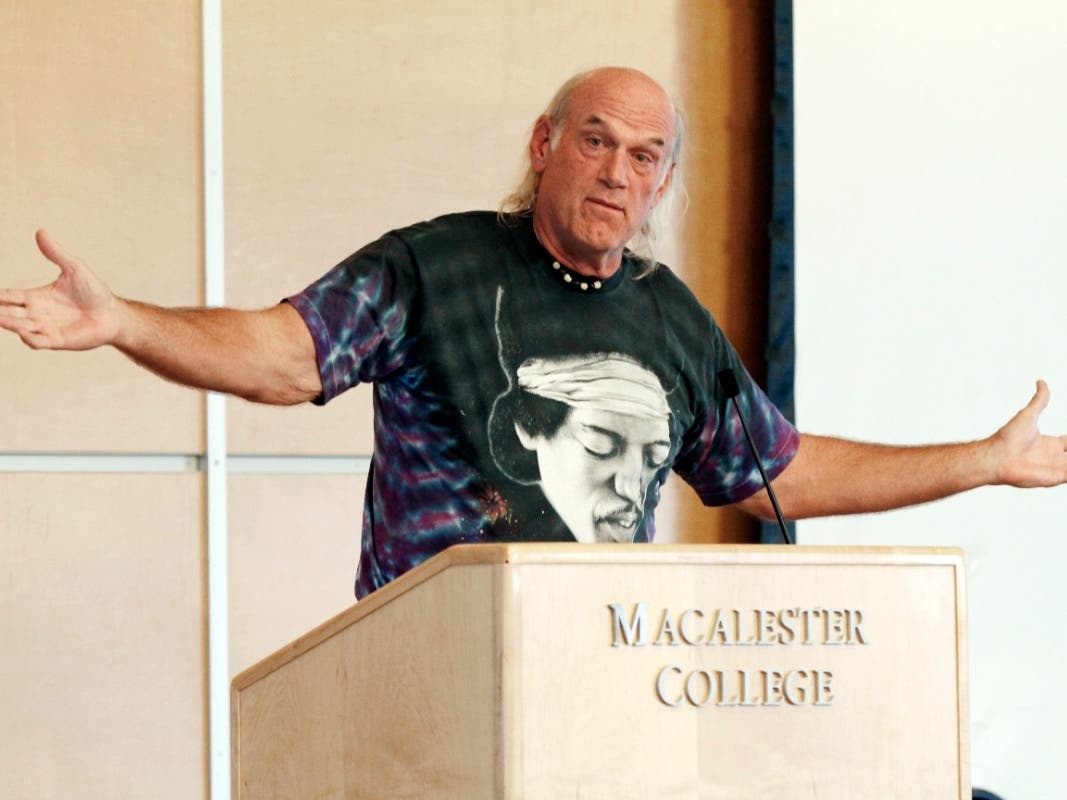 In this Sept. 21, 2012 file photo, former Minnesota Gov. Jessie Ventura speaks at Macalester College in St. Paul, Minn., in support of Libertarian Party presidential nominee Gary Johnson.