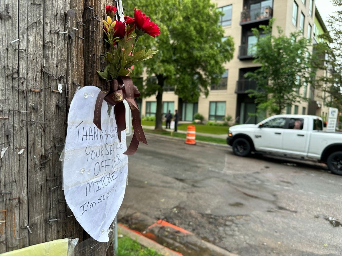 A small tribute to Minneapolis Police Officer Jamal Mitchell marked the scene of the May 30 shooting.