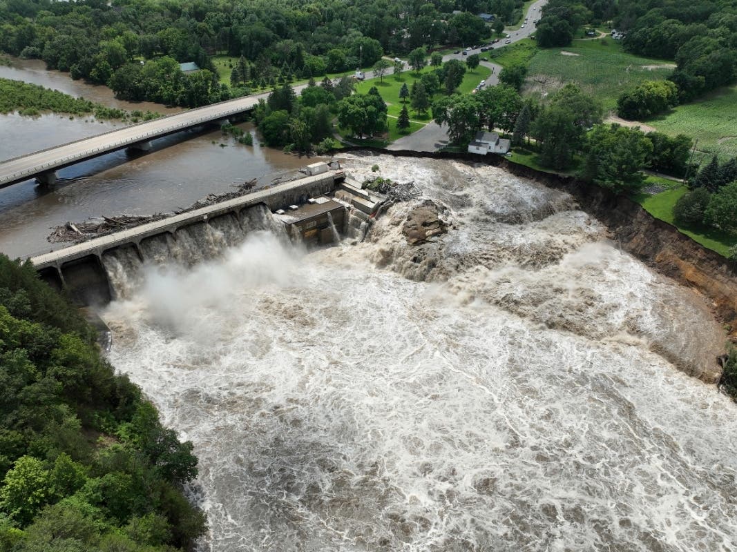 Heavy rains cause high water levels at the Rapidan Dam near Mankato, Minn., Monday, June 24, 2024.