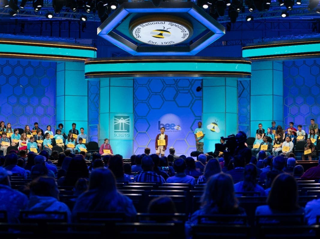 Aarav Sargurunathan, 12, of College Station, Texas, competes during the first preliminary round of the Scripps National Spelling Bee, in Oxon Hill, Md., Tuesday, May 28, 2024. 