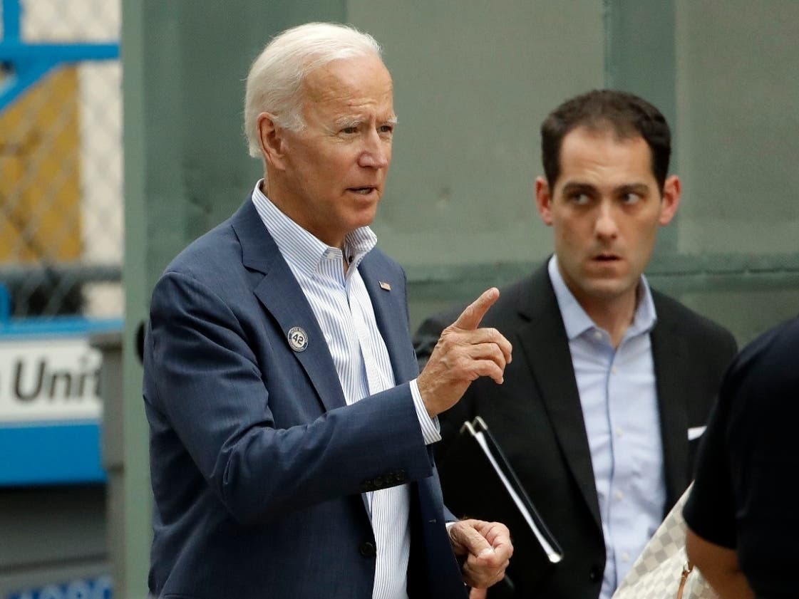Democratic presidential candidate former Vice President Joe Biden leaves after a visit to Pasadena City College Thursday, Sept. 26, 2019, in Pasadena, Calif. 