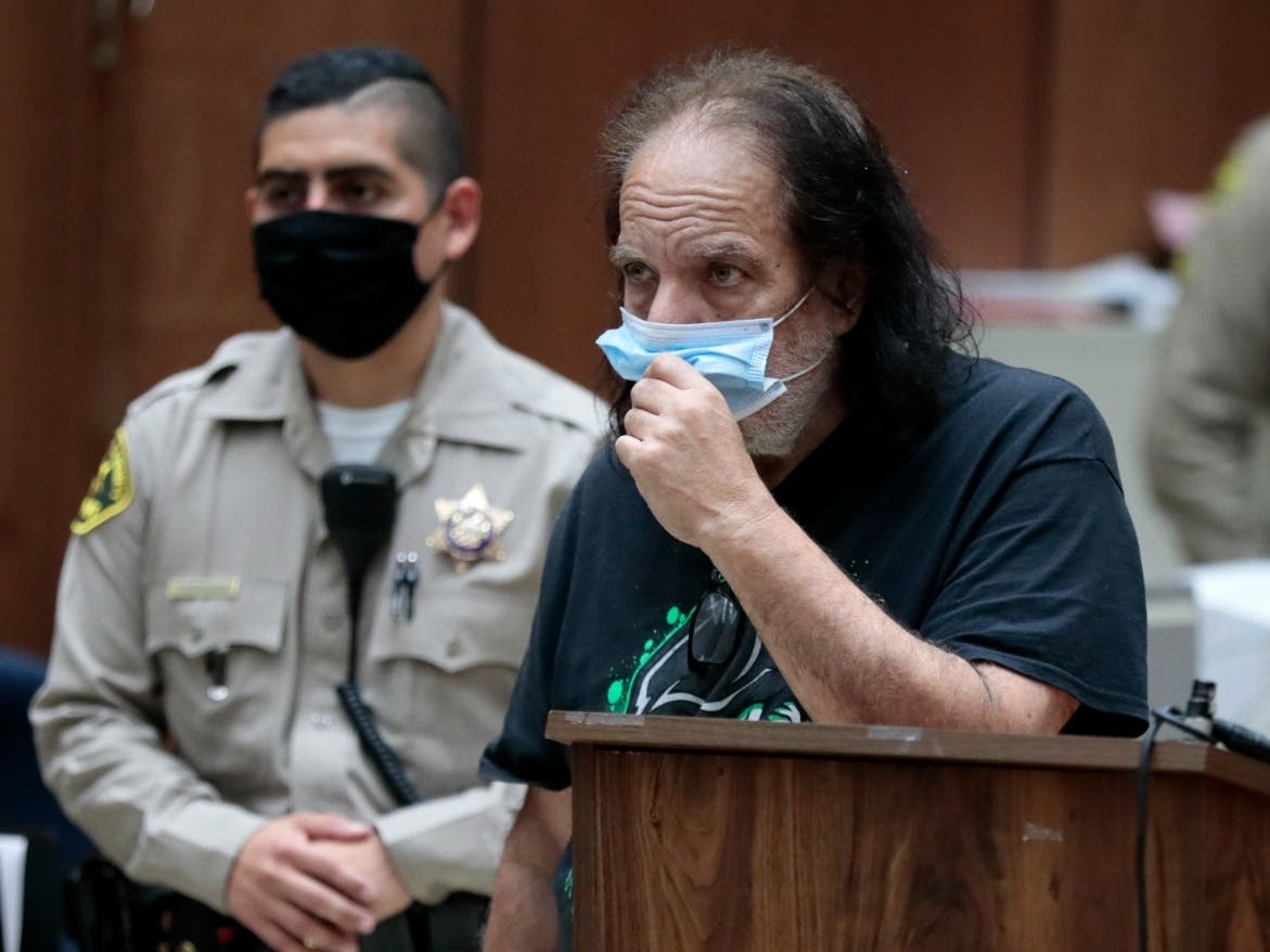 Adult film star Ron Jeremy makes his first court appearance Tuesday, June 23, 2020, in Los Angeles. Los Angeles County prosecutors say Jeremy has been charged with raping three women and sexually assaulting a fourth. 