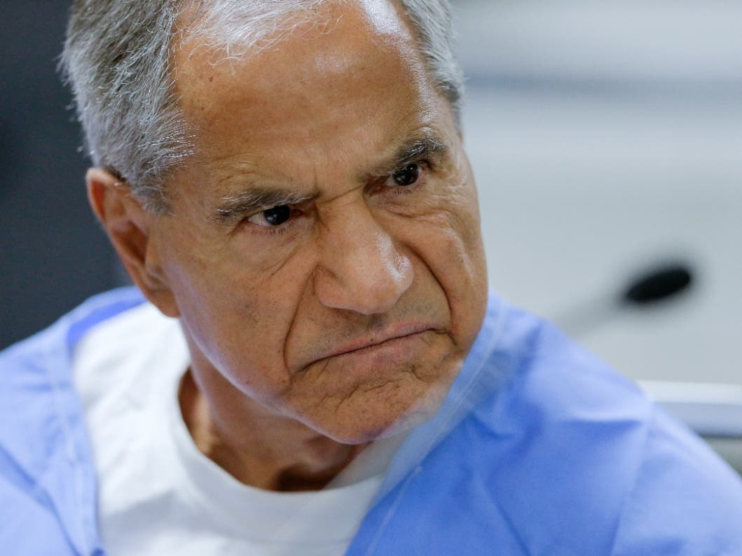 Sirhan Sirhan reacts during a parole hearing Wednesday, Feb. 10, 2016, at the Richard J. Donovan Correctional Facility in San Diego. 