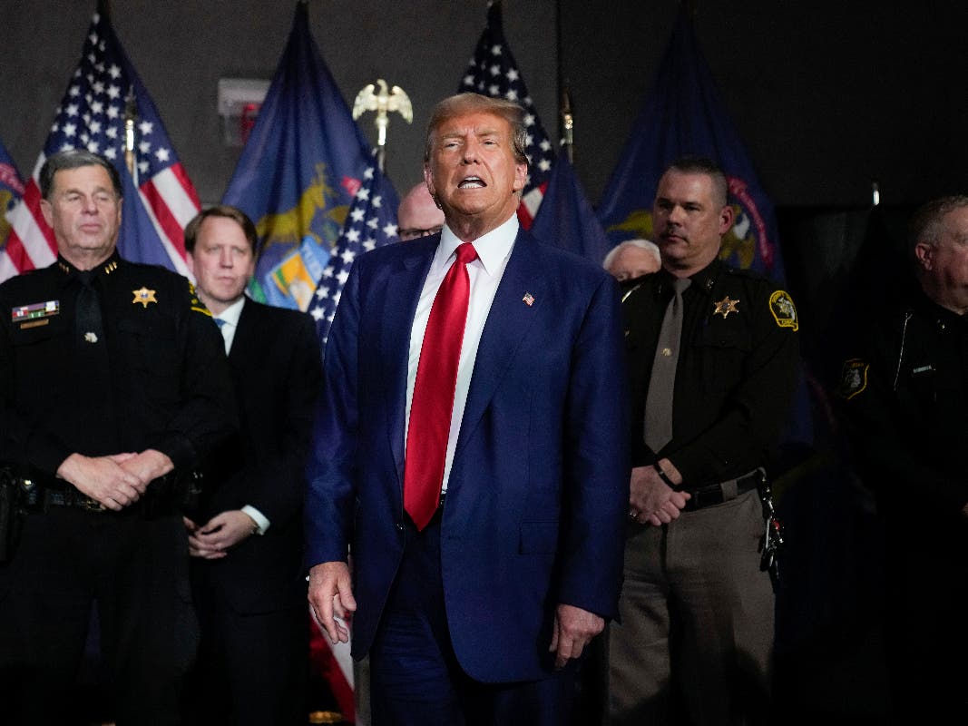 Republican presidential candidate former President Donald Trump speaks at a campaign event in Grand Rapids, Mich., Tuesday, April 2, 2024.